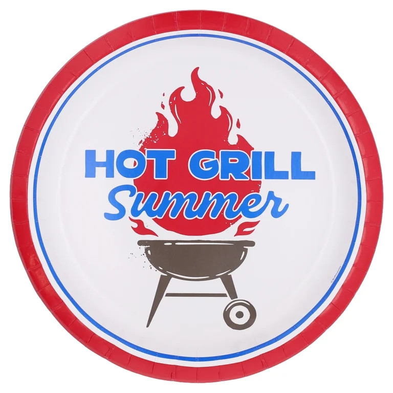 Way to Celebrate Patriotic Hot Grill Summer Paper Plates, 9", Multicolor, 8 Count | Walmart (US)