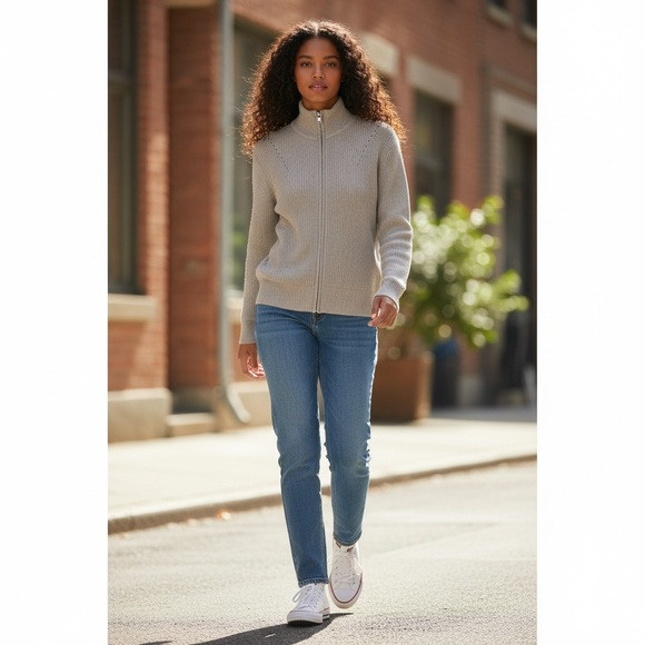 Athleta XS  Escapade Mock Neck Bomber Taupe Polyester Wool Full Zip | Poshmark