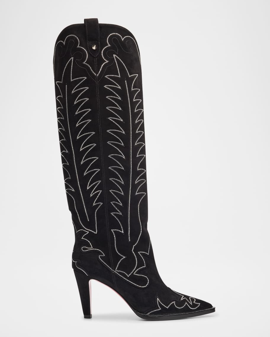 Christian Louboutin Santia Suede Strass Red Sole Western Boots | Neiman Marcus