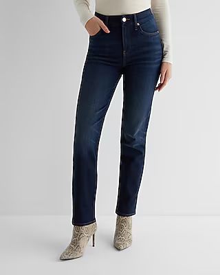 High Waisted Dark Wash Flexx Modern Straight Jeans | Express