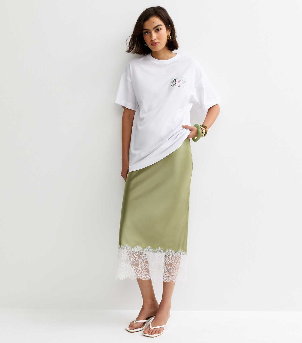 Light Green Deep Lace Trim Midi Skirt | New Look | New Look (UK)