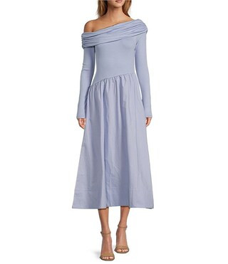 ASTR The Label Off-The-Shoulder Long Sleeve Mixed Media Midi Dress | Dillard's | Dillard's