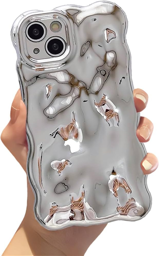 Uonekamo Cute Bubble for iPhone 14 Case 6.1",3D Water Wave Frame Bubble Silver Mirror Chrome Shap... | Amazon (CA)