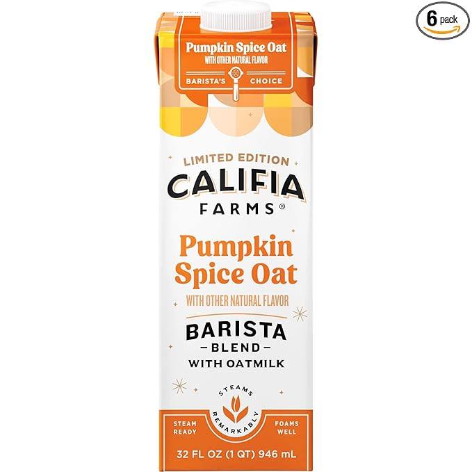 Califia Farms - Pumpkin Spice Oat Milk Barista Blend, 32 Fl Oz (Pack of 6) | Shelf Stable | Non D... | Amazon (US)