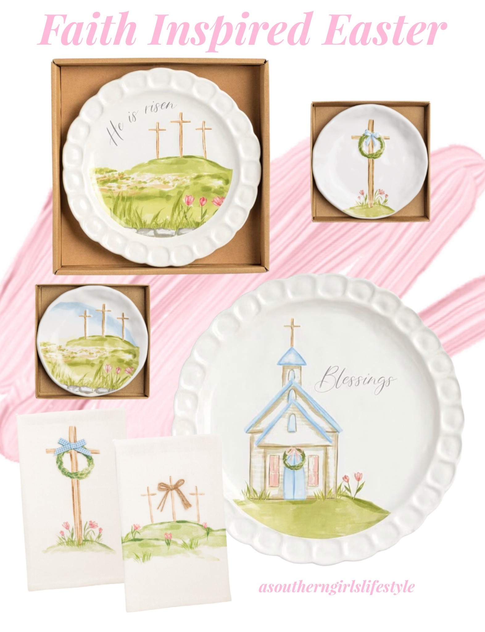 Beautiful Pieces to honor the true meaning of Easter! Great Easter Hostess Gift Ideas! 

He is Risen Cross Plate, Cross Trinket Dish, 3 Cross Trinket Dish, Cross Wreath Towel, 3 Crosses Towel & Blessings Church Platter 

Easter Home Decor. Easter Decor. Spring Decor. Spring Home

#LTKHome #LTKSeasonal