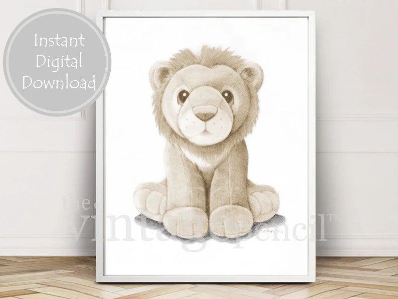 Lion Printable, Baby Animal Prints, Baby Lion, Safari Nursery Art, Printable Lion, Lion Drawing, ... | Etsy (US)