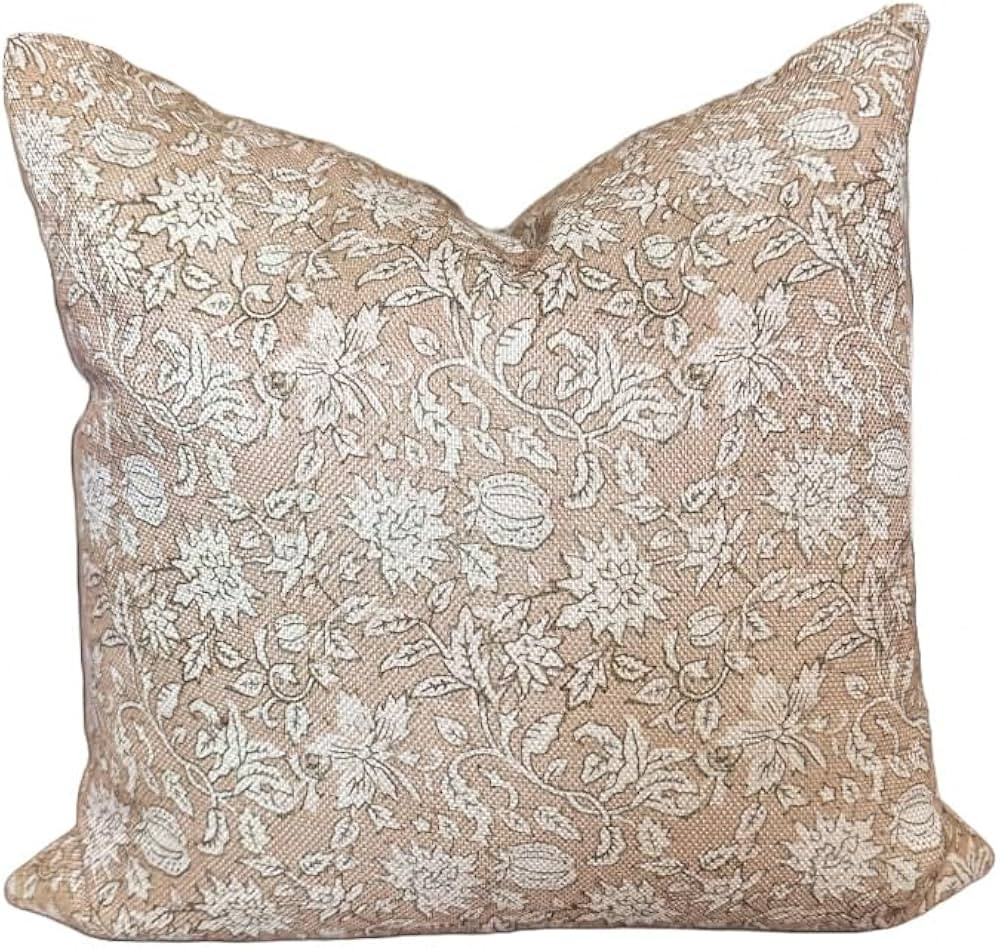 Vintage Floral Throw Pillow Cover Modern 18x18 Transitional Double-Sided (Sand and Cream, 18x18) | Amazon (US)