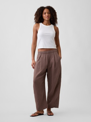 Mid Rise Pull-On Barrel Gauze Pants | Gap Factory