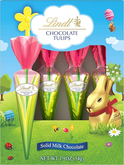 Lindt Chocolate Tulips, Tulip-Shaped Solid Milk Chocolate Easter Candy on a Stick, 4 Pack | Amazon (US)