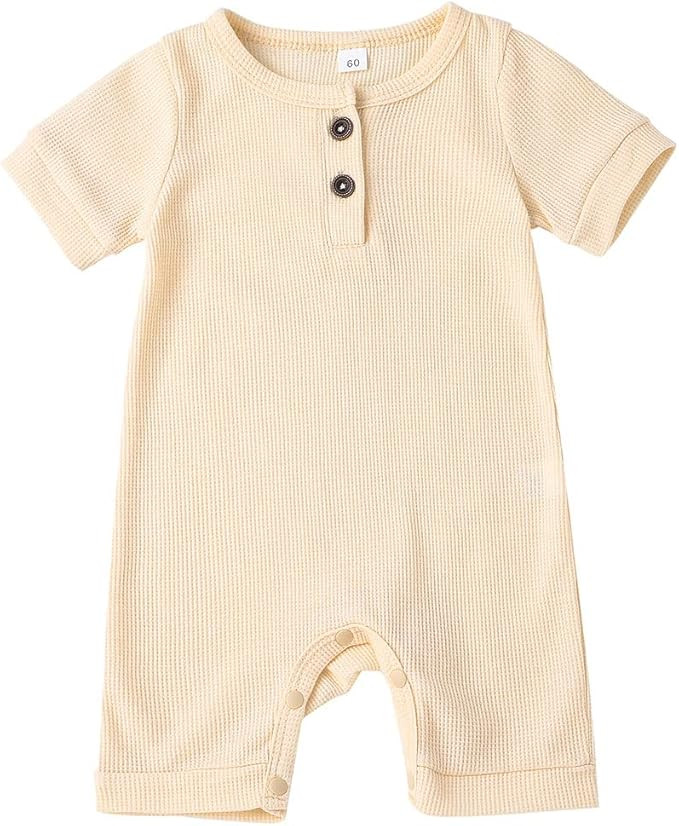 Ynibbim Winter Newborn Baby Boy Girl Solid Romper Unisex Infants Hooded Outfit Clothes Waffle Cot... | Amazon (US)