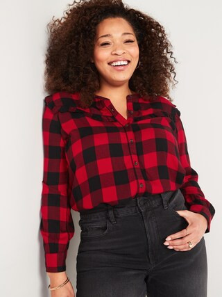 Plaid Ruffle-Yoke Flannel Shirt for Women | Old Navy (US)