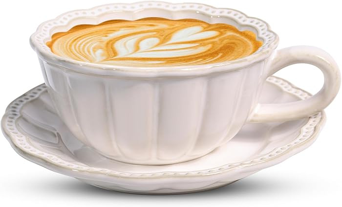 12 OZ Latte Cup with Saucer, Cappuccino Cup Vintage Cafe Art Cups for Espresso Turkish Coffee, Fa... | Amazon (US)