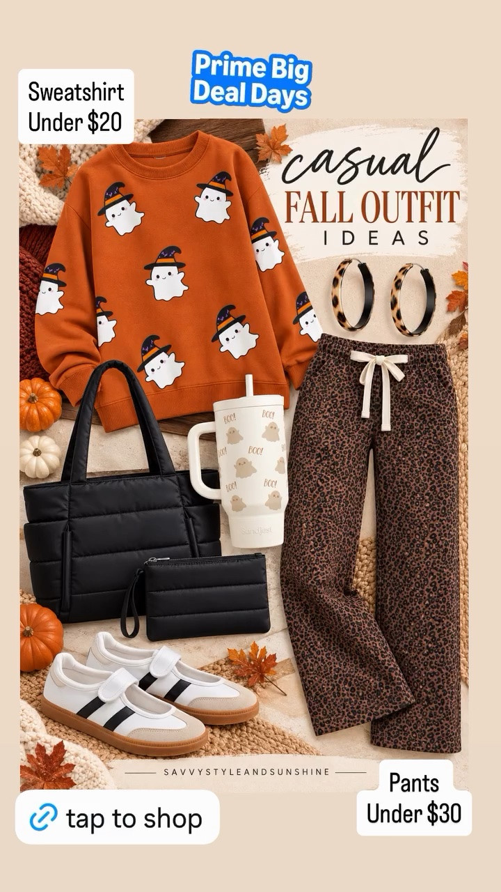 Cute outfit for October and Halloween perfect for teachers and on sale for Amazon big deal days Sweatshirt
Under $20 Pants 
Under $30