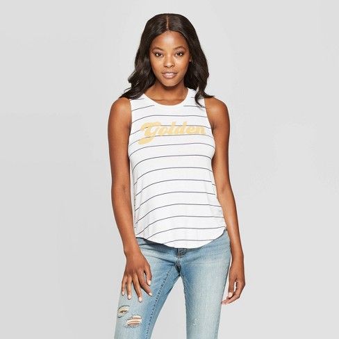 Women's Striped Golden Graphic Tank Top - Grayson Threads (Juniors') - White | Target