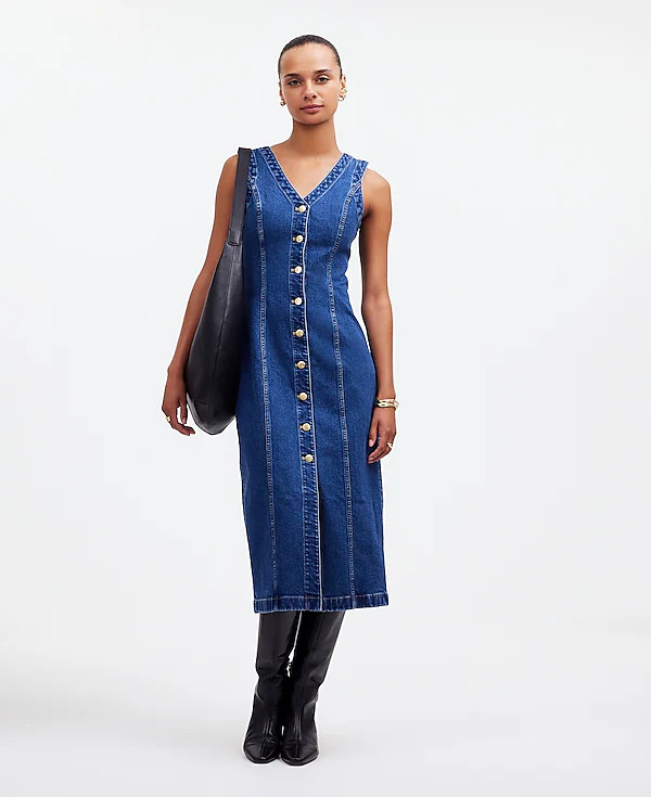 Denim V-Neck Midi Dress | Madewell | Madewell