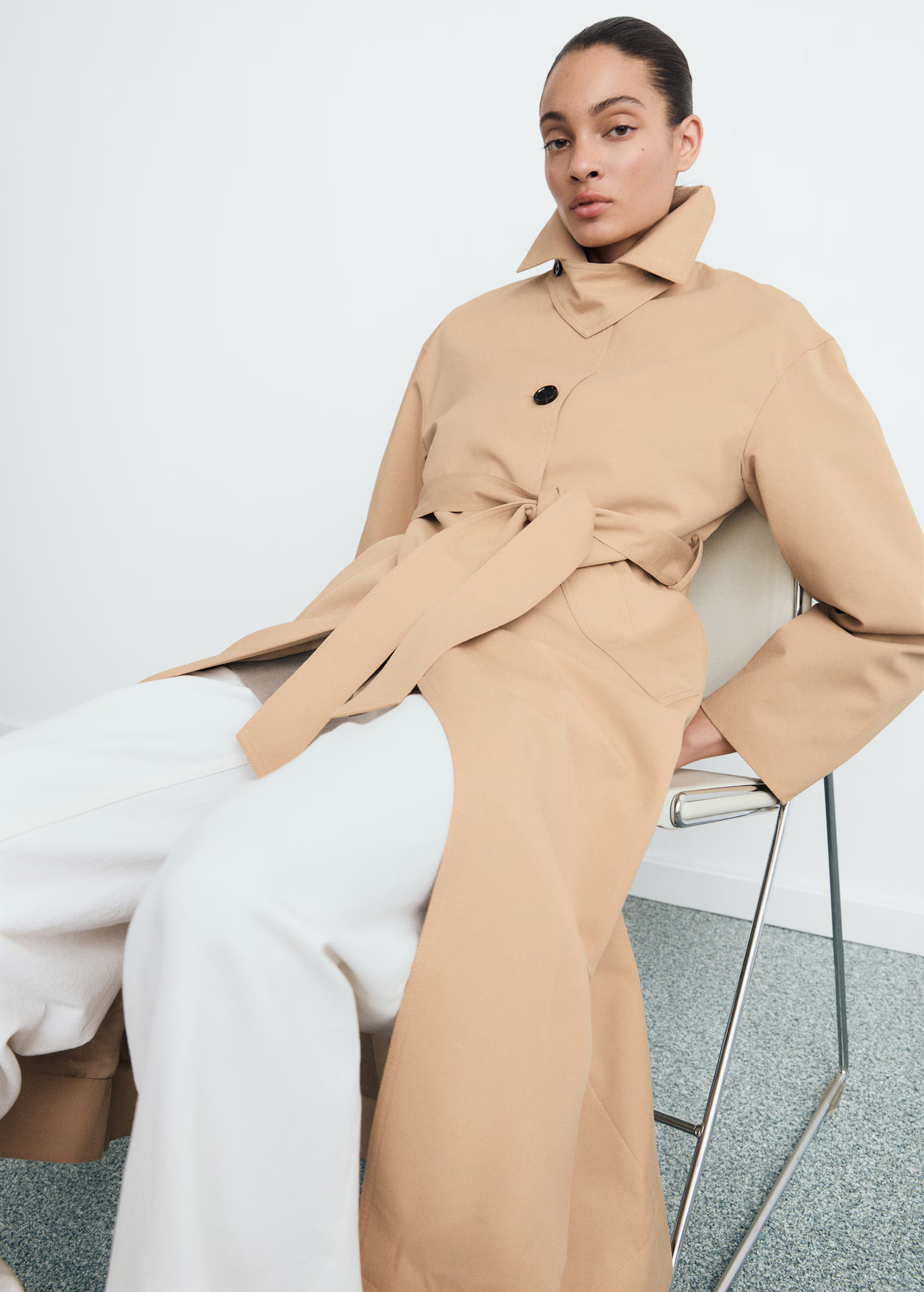 Long trench coat with belt - Women | MANGO United Kingdom | MANGO (UK)