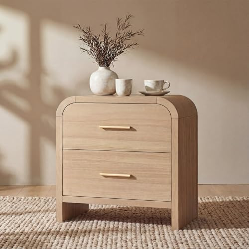 Night Stand [Unique Curved Profile] [FSC-Certified Wooden Board] 2-Drawer Nightstand 24" H Metal ... | Amazon (US)