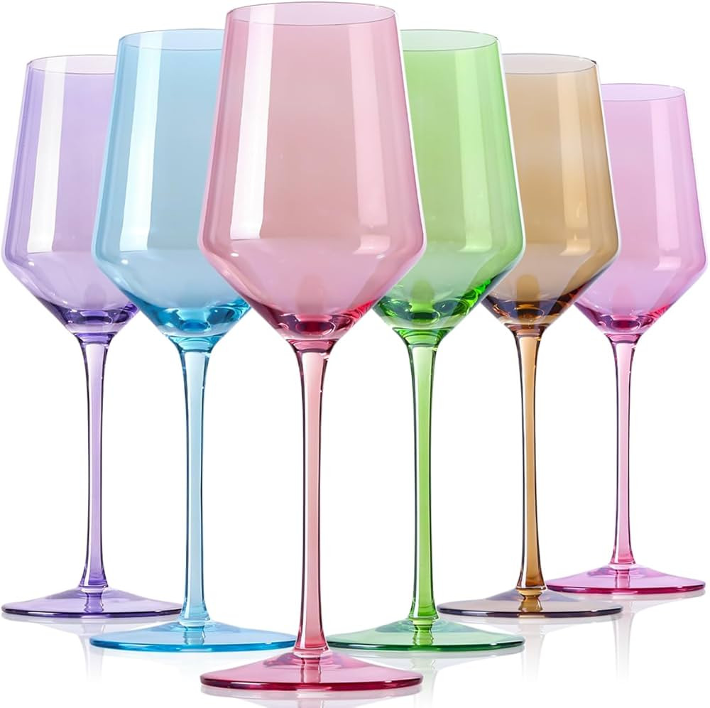 Physkoa Colored Wine Glasses Set 6-15oz Stemmed Colorful Wine Glasses with Long Stem,Colored Glas... | Amazon (US)