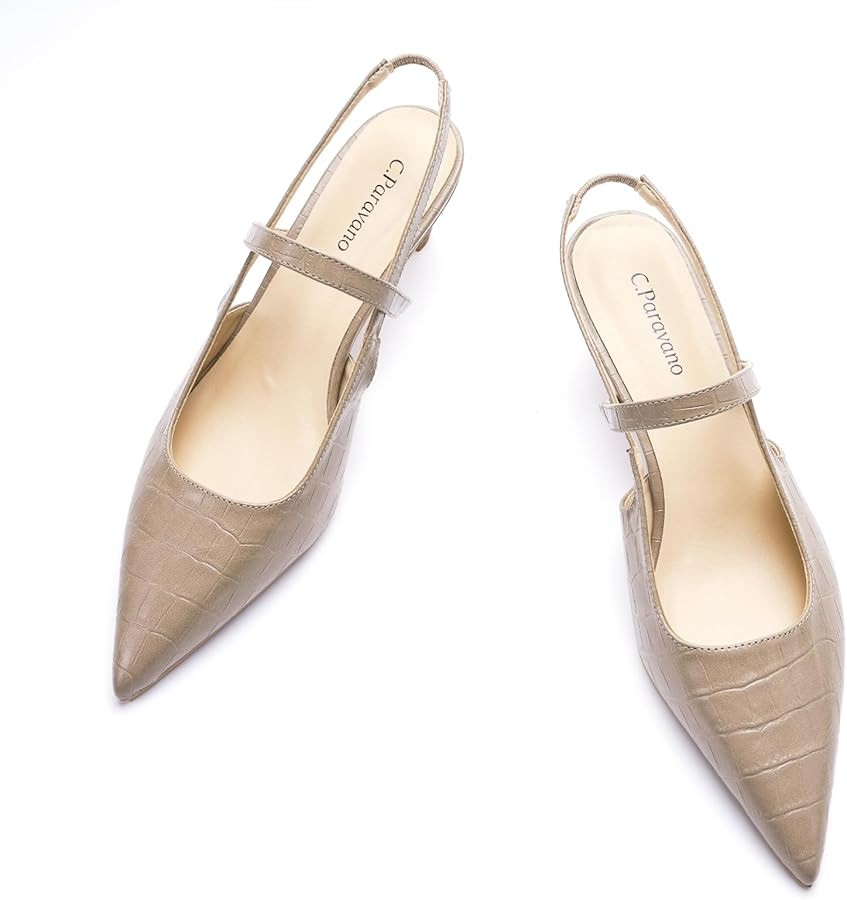 C.Paravano Women's Slingback Flats | Pointed Toe Pumps | Kitten Heels for Women | Slingback Dress... | Amazon (US)