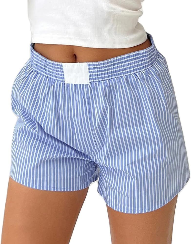 Women Y2k Pajamas Shorts Gingham Cute Pj Short Pants Plaid Lounge Shorts Sleep Bottoms Elastic Wa... | Amazon (US)