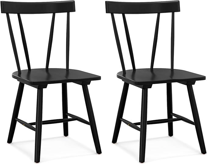 Giantex Set of 2 Windsor Chairs, Rubber Wood Dining Chairs with Spindle Back, Wide Seats, Anti-Sl... | Amazon (US)