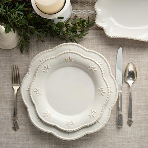 Heritage Beads 9-Inch Stoneware Salad Plates – Set of 4 Elegant Scalloped Edge Plates with Embo... | Amazon (US)