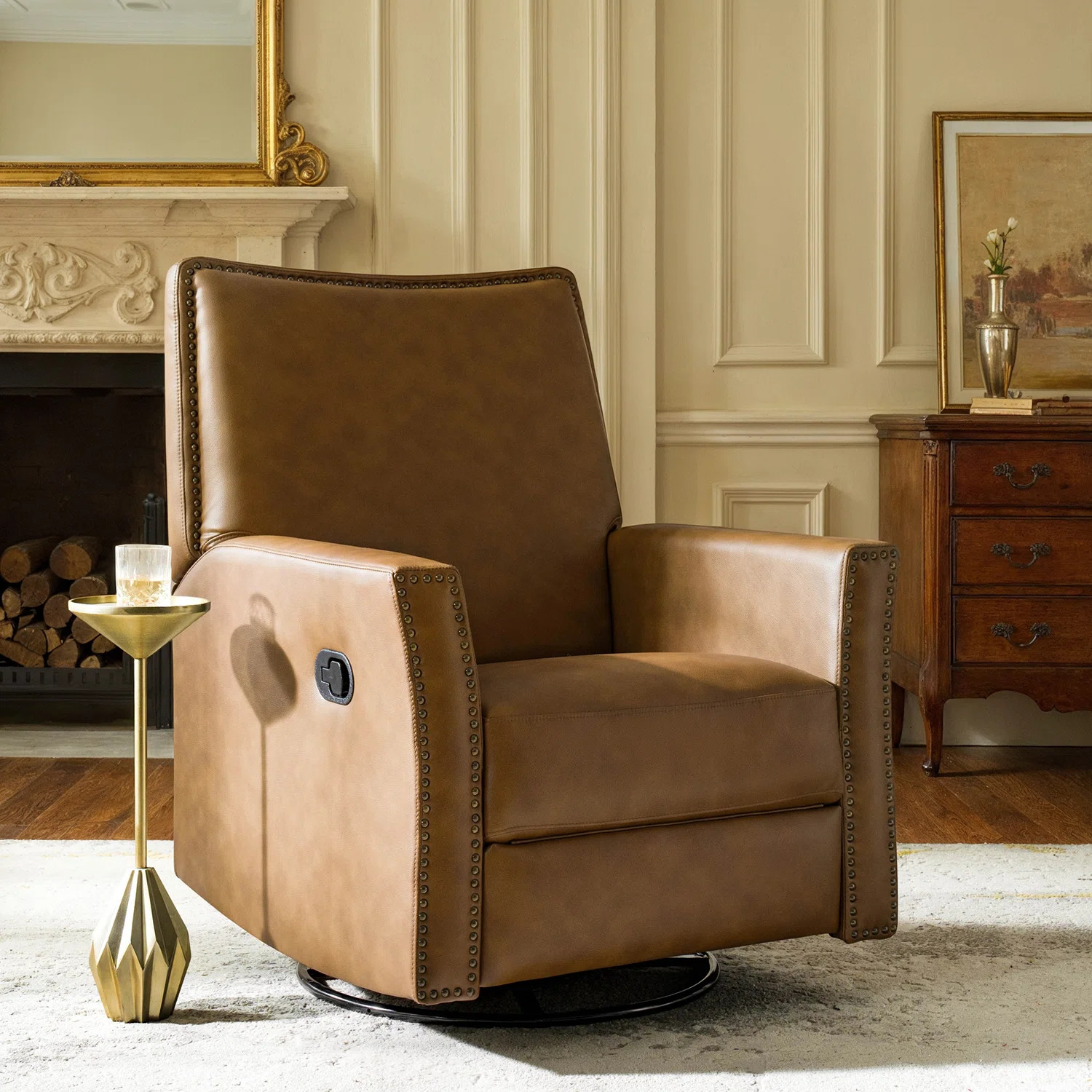 Jerseyville Transitional Faux Leather Swivel Rocker Manual Recliner | Wayfair North America