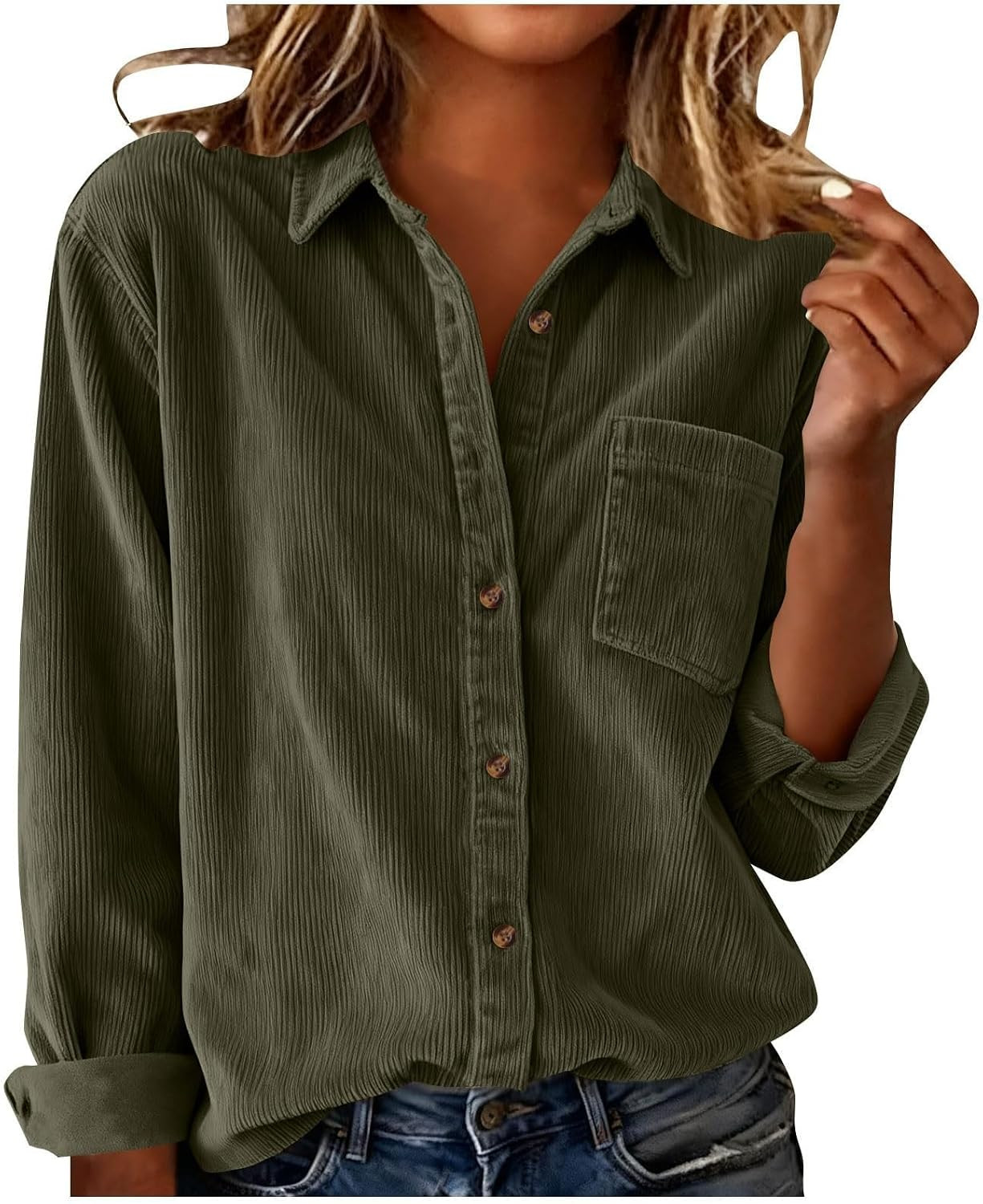Corduroy Shirt for Womenv Long Sleeve Button Down Jacket with Pocket | Amazon (US)