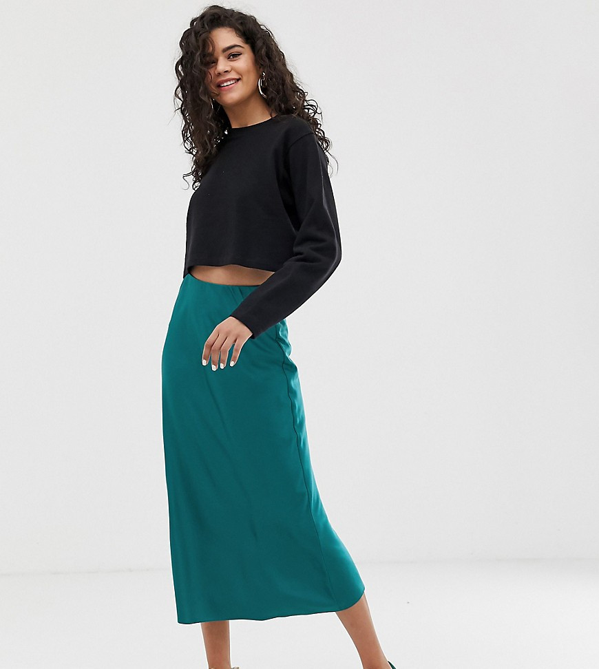 New Look Tall satin midi skirt in teal-Green | ASOS (Global)