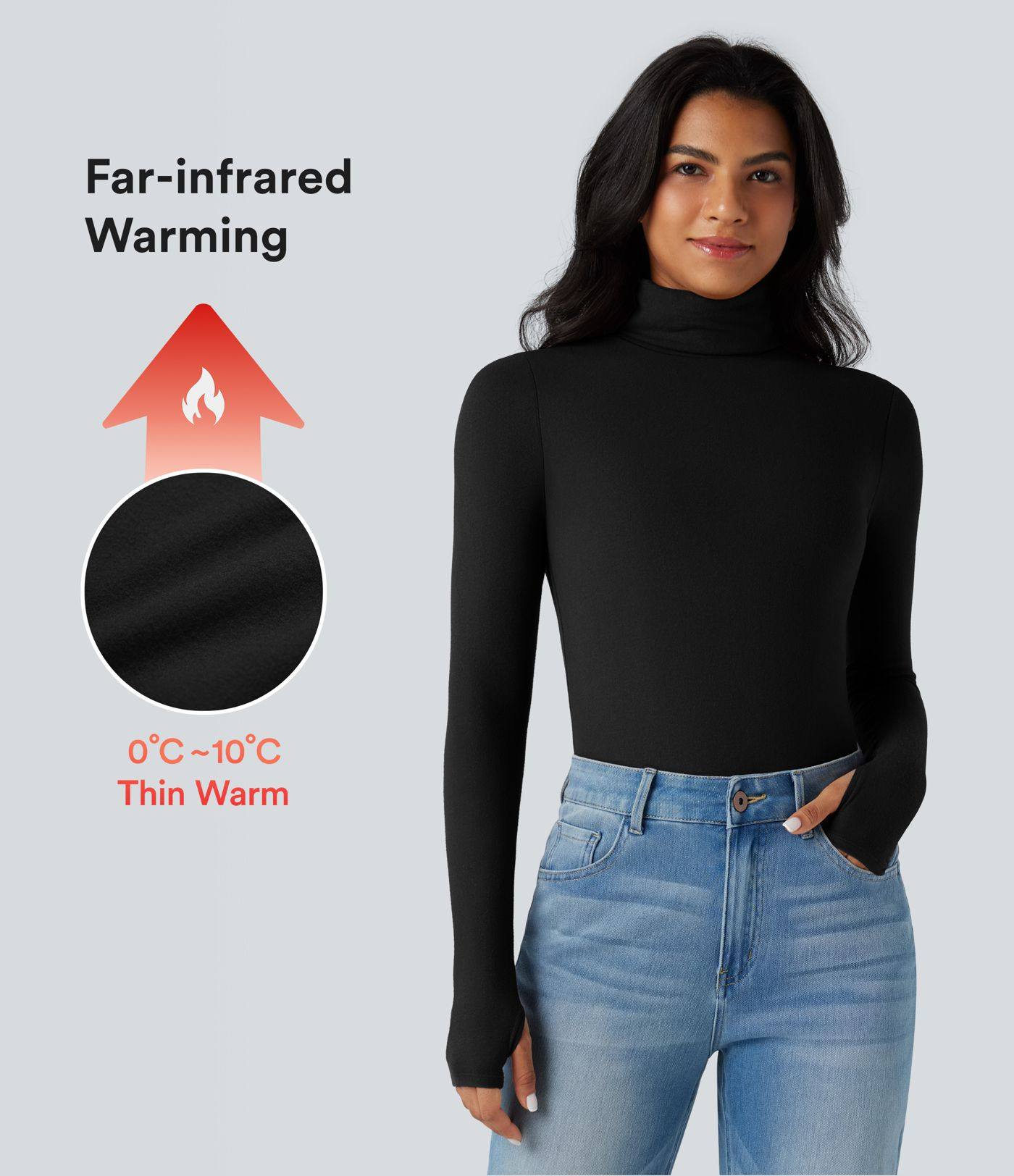 Damen Lässiges, wärmendes Top mit Rollkragen, langen Ärmeln und Daumenlöchern​ - Halara | Halara - DE