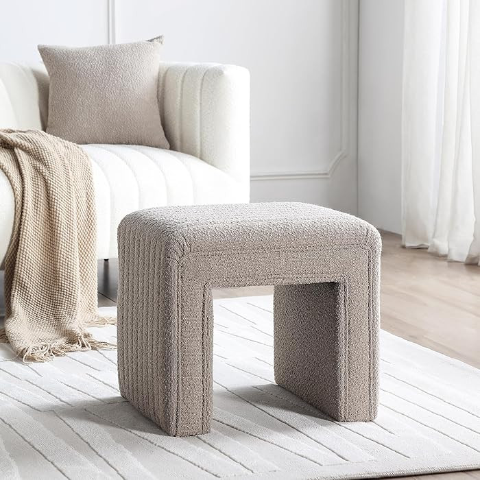 Get Set Style Vanity Stool Chair,Modern Boucle Ottoman Foot Stool with Wooden Legs Sofa Bench Foo... | Amazon (US)