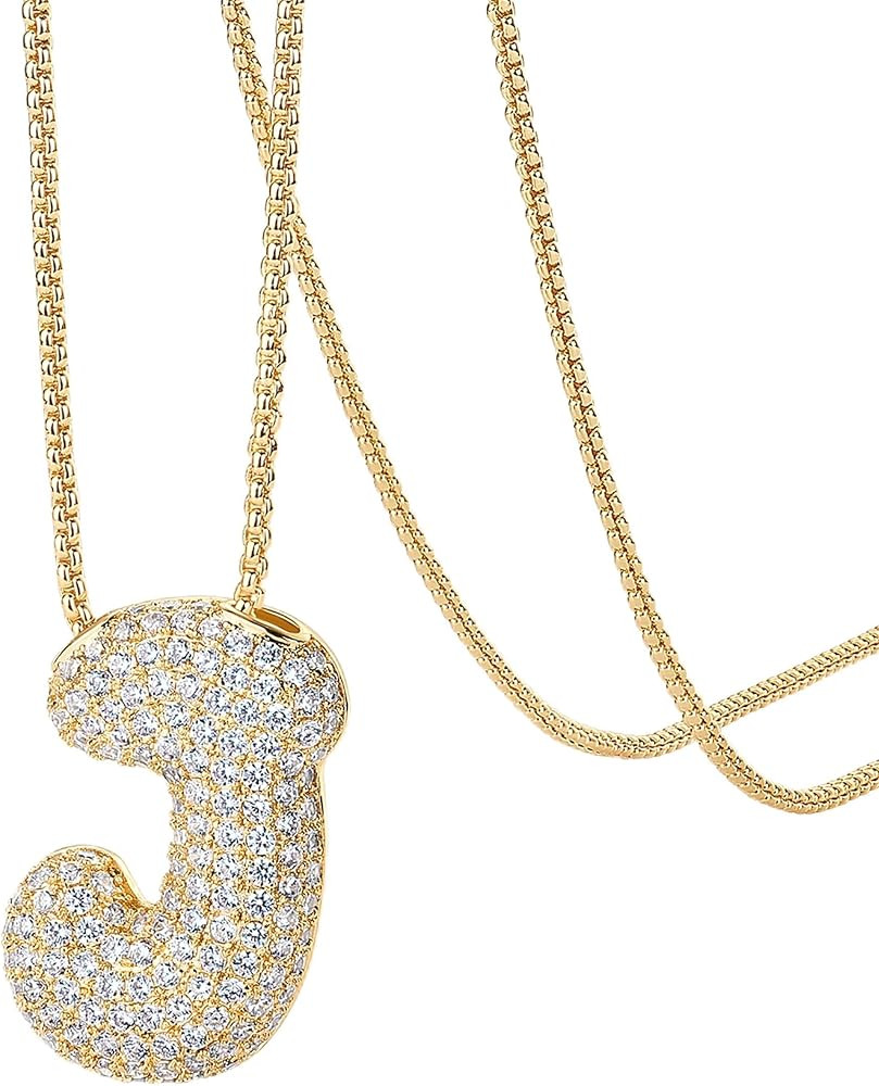 PAVOI 14K Gold Plated Cubic Zirconia Bubble Letter Initial Necklaces for Women | Gold Balloon Nec... | Amazon (US)