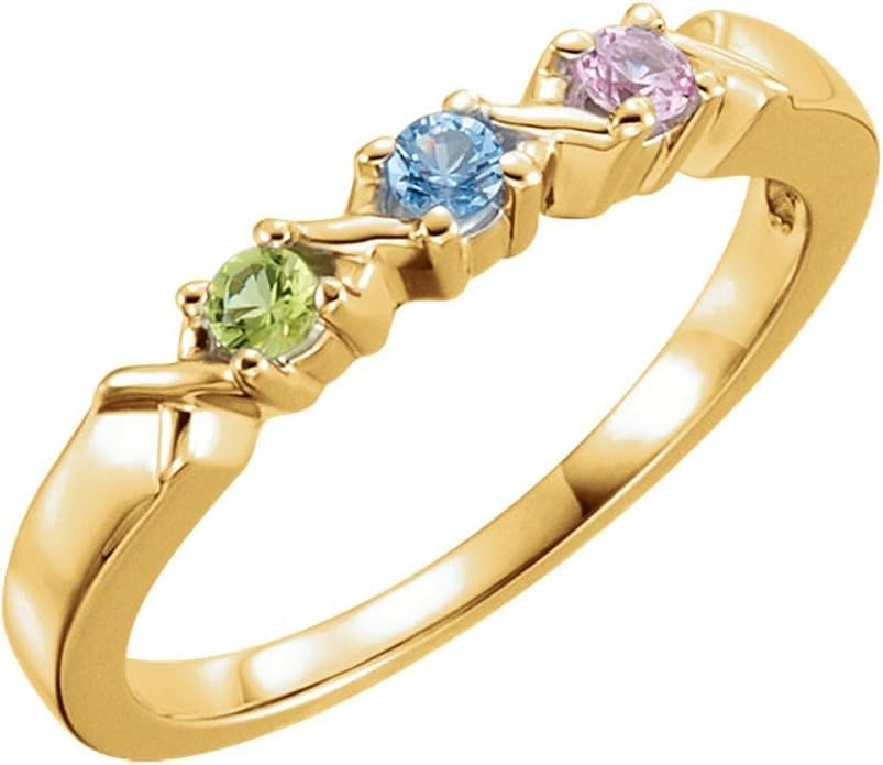 Family XO Mothers Ring 3 4 or 5 Birthstones 10k White or Yellow Gold | Amazon (US)
