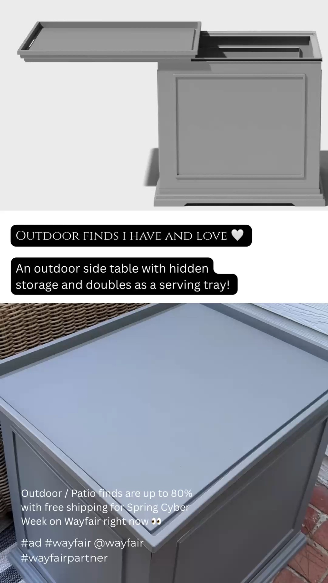 An outdoor side table with hidden storage and doubles as a serving tray! Start getting your patio ready with Wayfair’s Spring Cyber Week - Outdoor / Patio finds are up to 80% with free shipping 👀

#ad #wayfair @wayfair #wayfairpartner #paidlinks

#LTKHome #LTKSaleAlert #LTKSeasonal