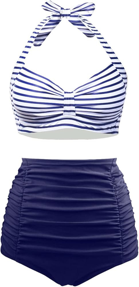 Holipick Women High Waisted Bikini Set Two Piece Tummy Control Swimsuit Halter Top with Bottom Ba... | Amazon (US)
