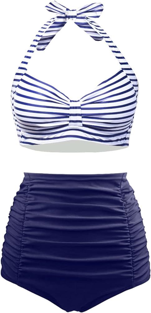 Holipick Women High Waisted Bikini Set Two Piece Tummy Control Swimsuit Halter Top with Bottom Ba... | Amazon (US)