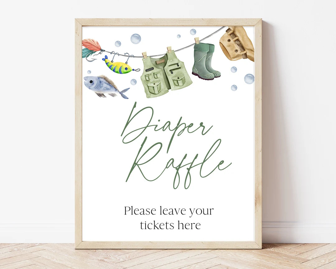 Diaper Raffle Sign A Little Fisherman Baby Shower, Boy Fishing Baby Shower Diaper Ticket Sign, Gr... | Etsy (US)