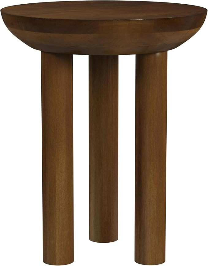 Spatial Order Walnut Mango Wood 3-Leg End/Side Round Table | Amazon (US)
