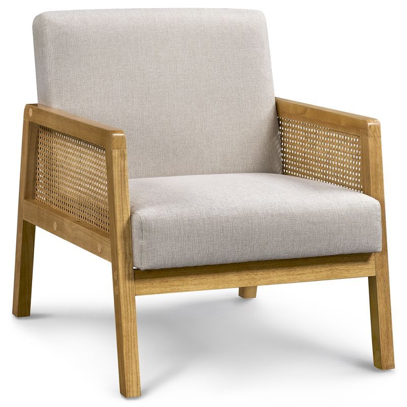 Yaheetech Fabric Upholstered Accent Chair with Rattan Armrest and Wood Legs, Beige | Target