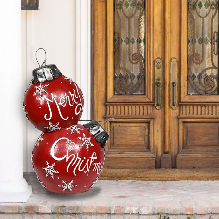 Alpine Corporation 21" x 16" x 30" Light-Up Freestanding Christmas Ball Ornament Decor, Red - Wal... | Walmart (US)