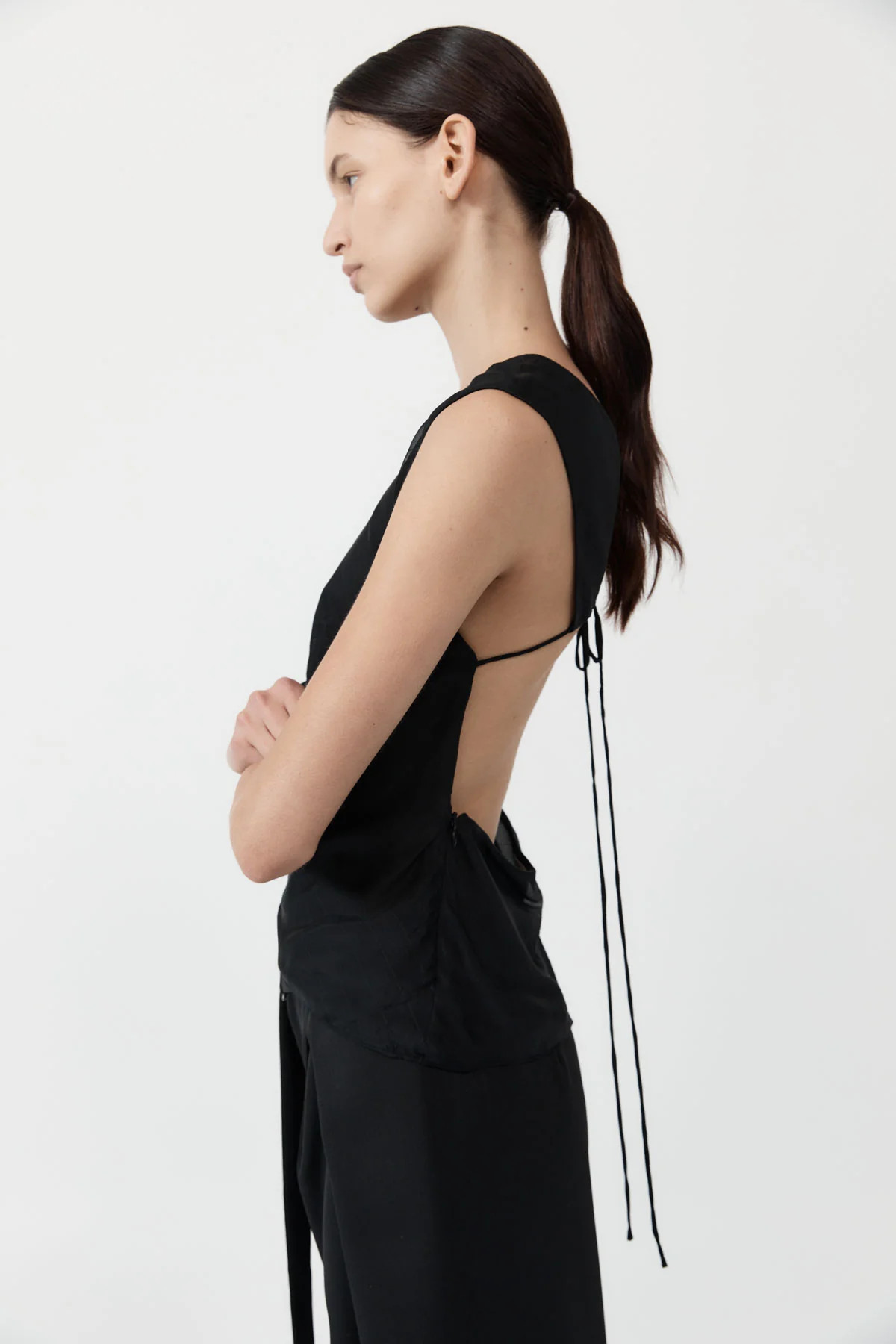 Pinstripe Silk Top - Black | St. Agni (US, UK, EU)