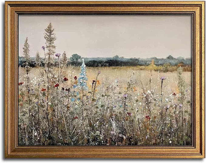 Gold Framed Vintage Wall Art Classical French Landscape Wildflowers Botanical Painting Canvas Pri... | Amazon (US)
