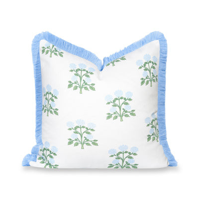 Barbelle, Indoor/Outdoor Baby Blue Green Throw Pillow Cover, with Fringe, 20"x20" | Hofdeco