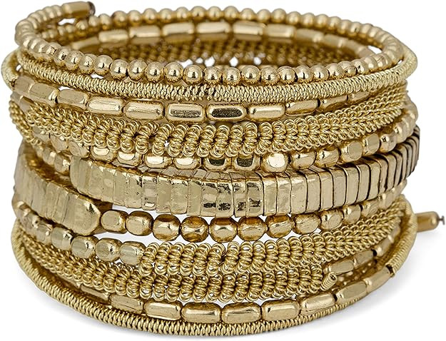 SPUNKYsoul Handmade Bohemian Multi-Color Beaded Coil Bracelet – Comfortable, Adjustable Boho Wr... | Amazon (US)