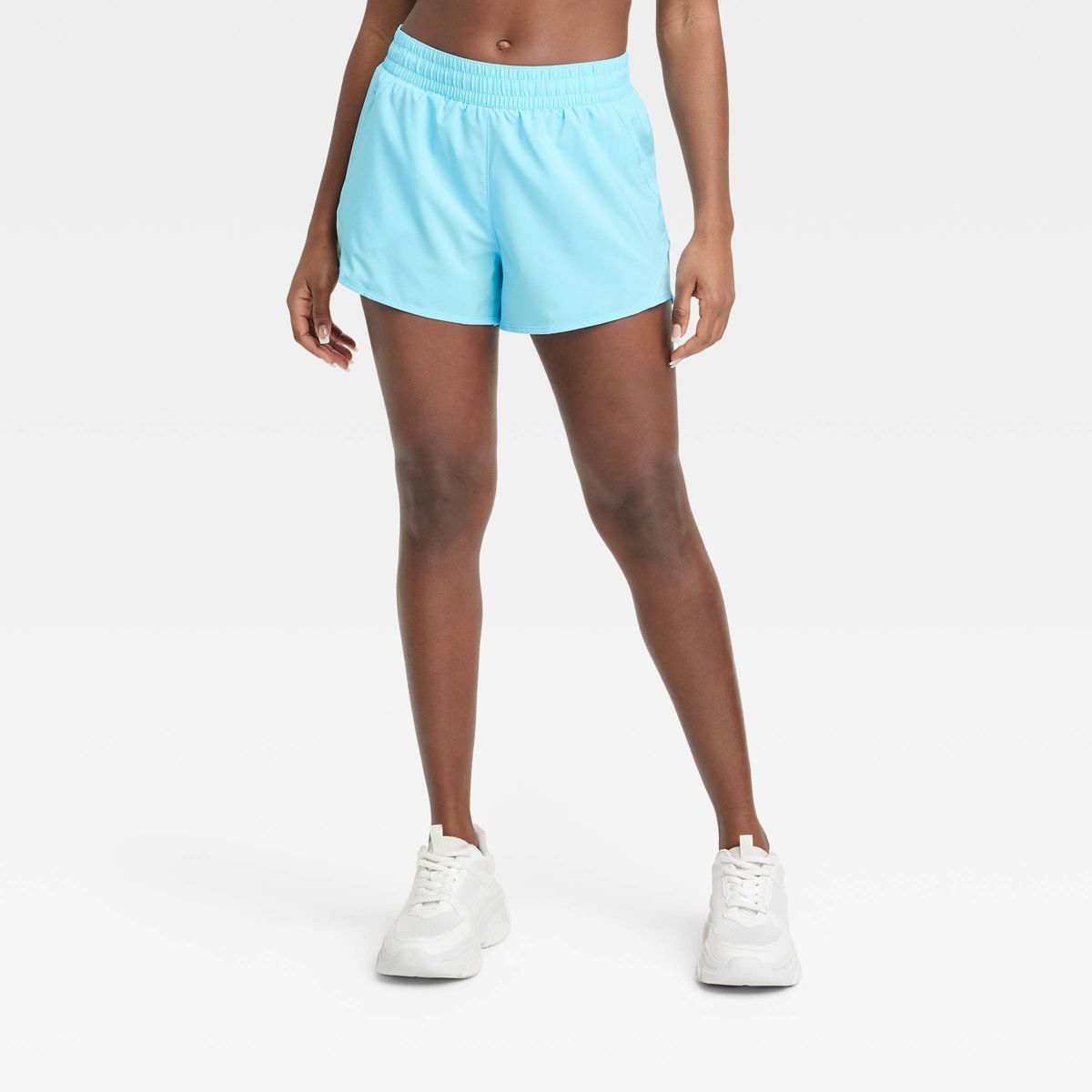 Women's Woven Mid-Rise Run Shorts 3" - All In Motion™ Light Blue M | Target