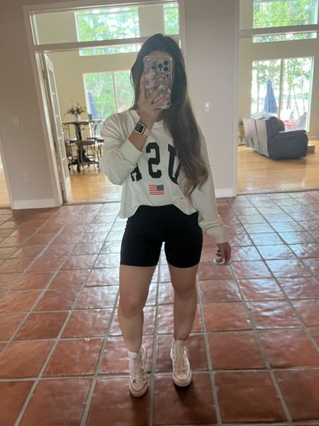 New ootd! Just ordered from Amazon this USA crop sweatshirt and it is the cutest!! Always wanted one of these USA sweatshirts and love how the cropped is still long enough to cover completely. Paired with black biker shorts and my favorite white high top converse. Would be a super cute back to school outfit when we go back to college for the Fall semester. Xoxo

#usa #redwhiteblue #sweatshirt #sweaters #bikershorts #shorts #athleisure #athletic #fitness #gym #outfit #fall #amazon #LTKFit fall outfits, fall ootd, college girl outfit, college girl aesthetic, campus, uni outfits, converse sneakers, bike shorts, Amazon Fashion Finds, amazon finds, amazon style #LTKU #LTKBacktoSchool 

#LTKFitness #LTKunder100 #LTKshoecrush