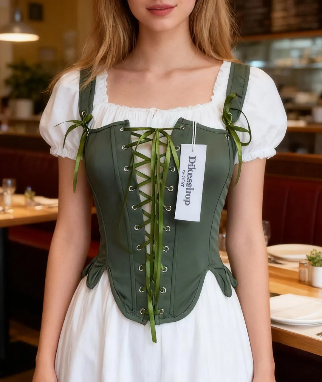 Vintage Y2K Lace-Up Overbust Corset Tops Army Green Victorian Bustier Top | Etsy (US)