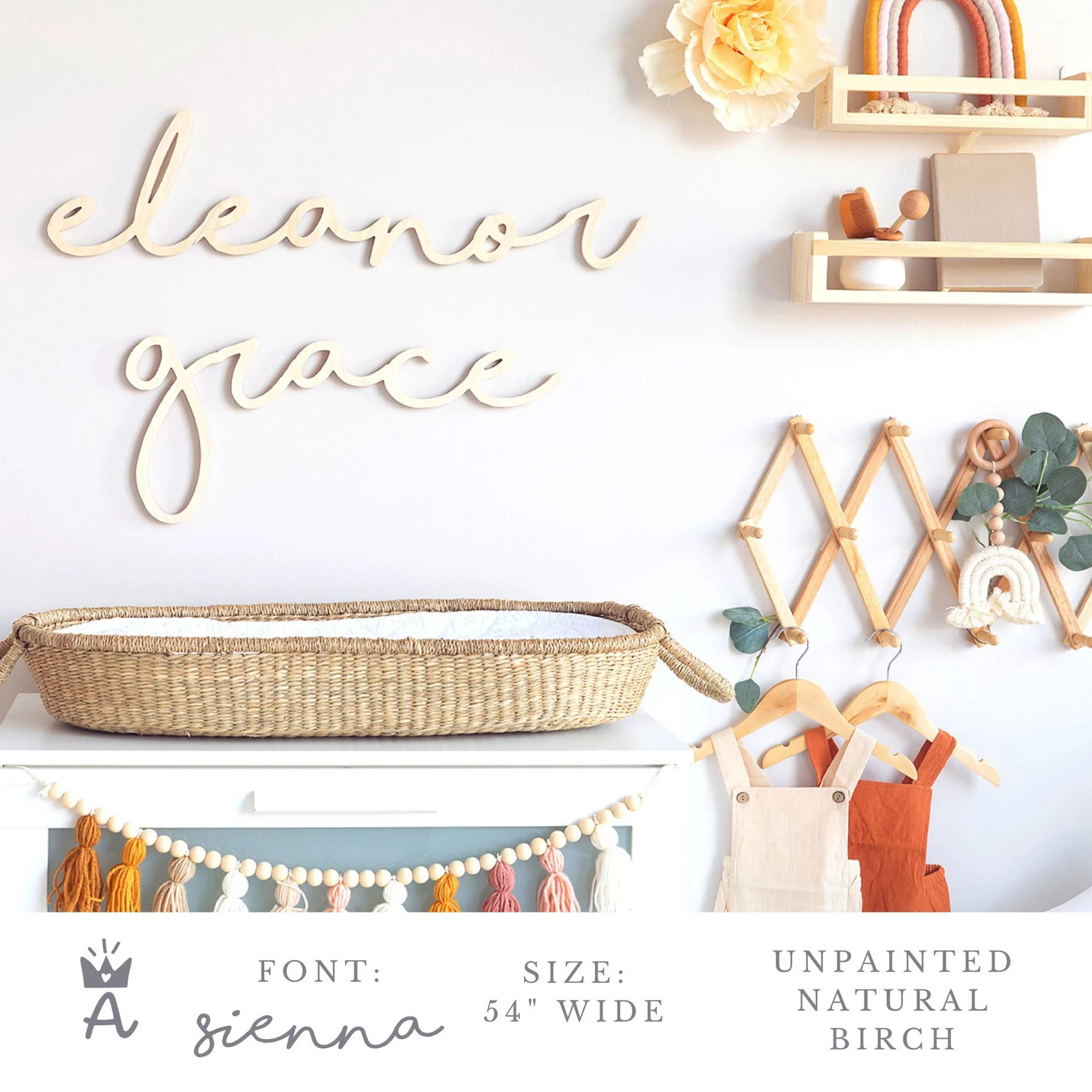 Boho Nursery Wooden Name Sign 12 to 54 Wide Custom Name Sign for Baby Gender Neutral Nursery Name... | Etsy (US)