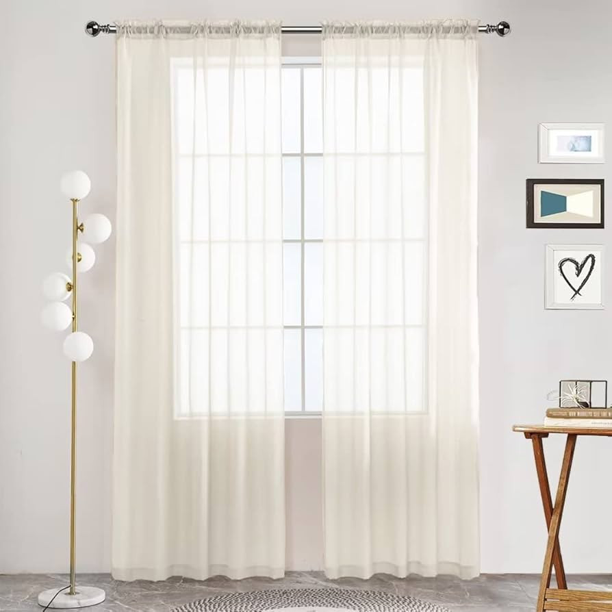 SpaceDresser Basic Rod Pocket Sheer Voile Window Curtain Tiers Ivory 2 Panels 52 Width 84 Inch Lo... | Amazon (US)