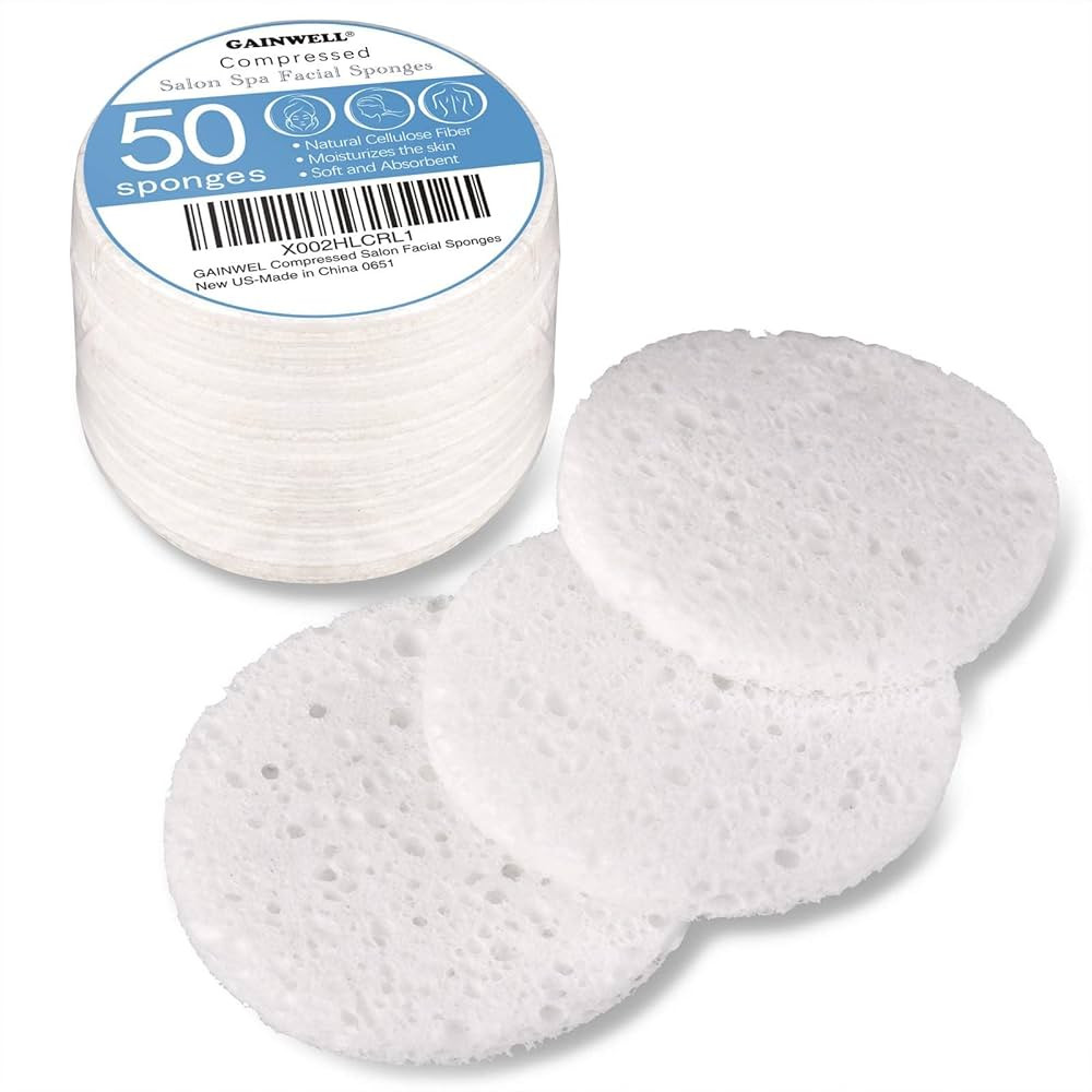 50-Count Compressed Facial Sponge, GAINWELL White Cellulose 100% Natural Cosmetic Spa Sponges for... | Amazon (US)